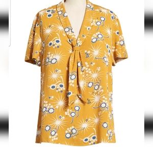 Sunflower Sunglasses Polished & Playful Tie-Neck Short-Sleeve Top